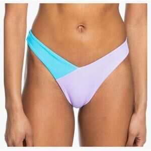 Roxy Colorblock Purple Blue Party Cheeky High Leg Bikini Swim Bottoms Size Large